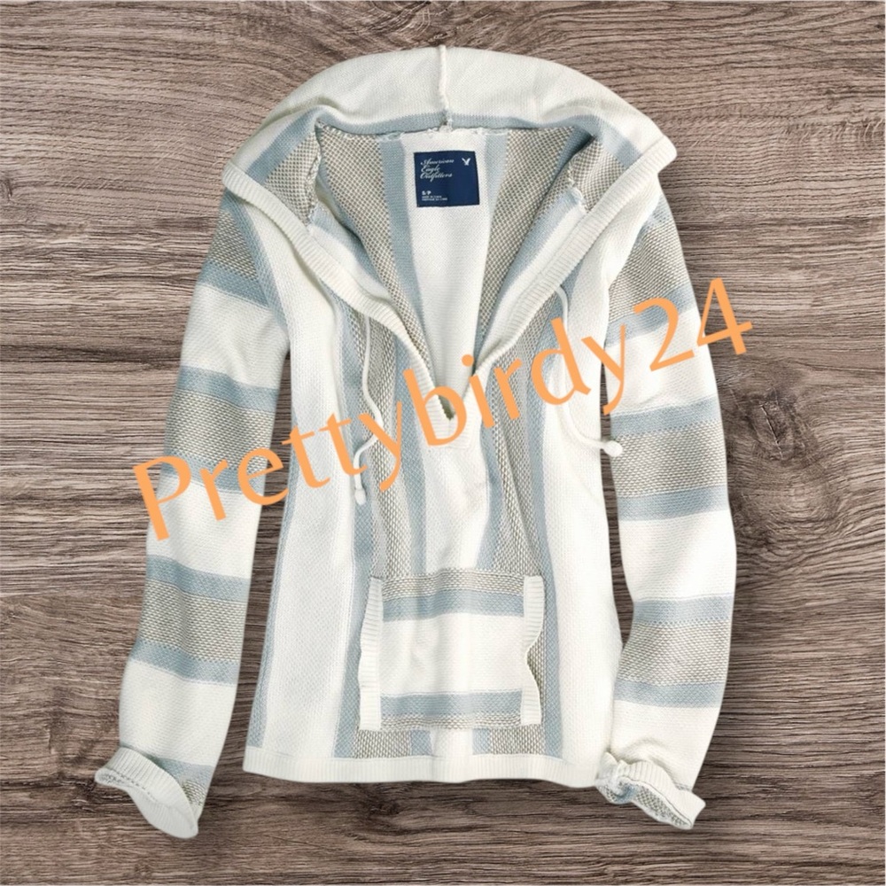 Y2K AEO White Striped Baja Beach Sweater